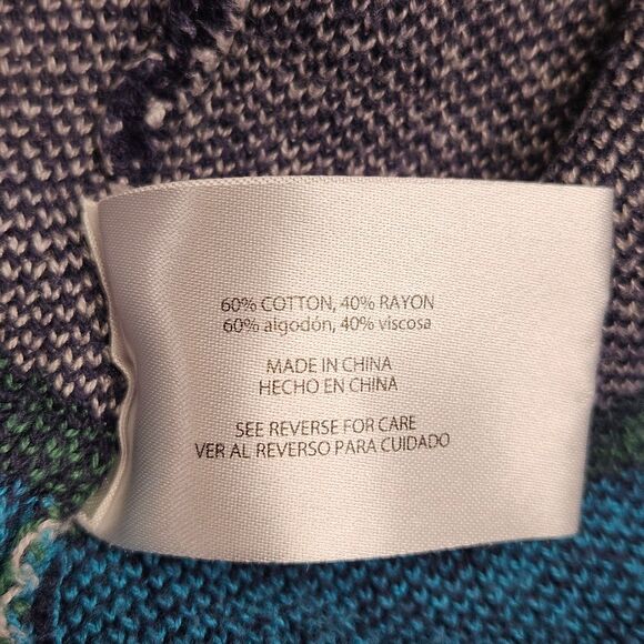 Eddie Bauer Blue Fair Isle Quarter Zip High Neck Preppy Knit Pullover Sweater - Picture 7 of 11